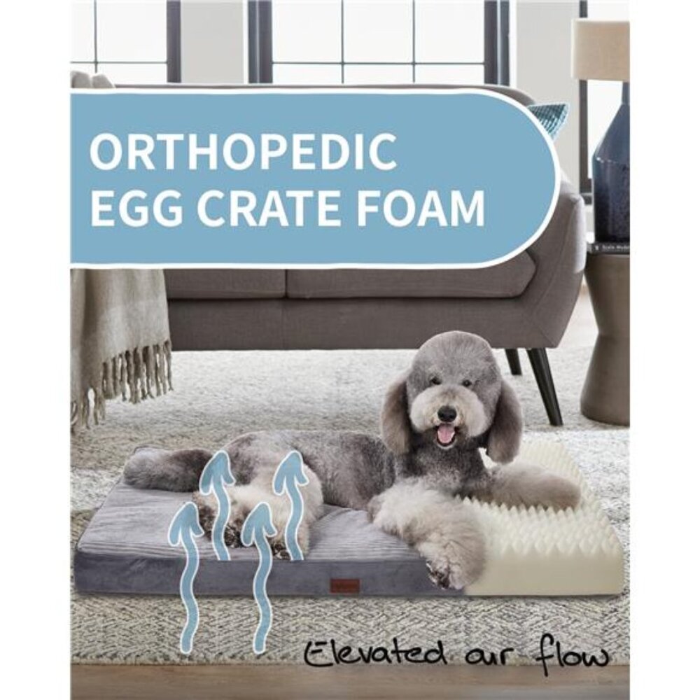 47in Gray Orthopedic Dog Bed For Large Dogs with Egg Crate Foam Support - Picture 4 of 5